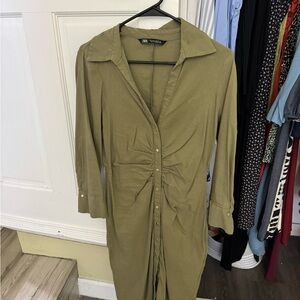 Zara Khaki Long Sleeve Dress